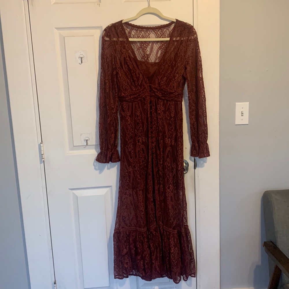 Shayanne lace duster maroon dress